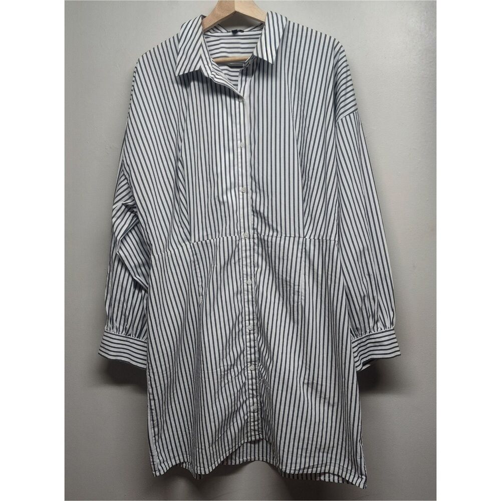 Express Mini Shirt Dress Women XL Gray Stripes Long Sleeve Preppy Minimalist